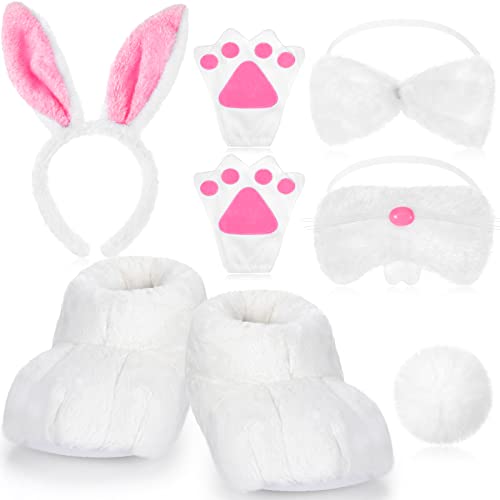 Vicenpal 8 Stück Halloween Kaninchen Kostüm Set Bunny Schuhe Stirnband Nase Schwanz Fliege Handschuhe Plüsch Bunny Kostüm Zubehör für Halloween Cosplay Weiß Rosa Vicenpal 8 Stück Halloween Kaninchen Kostüm Set Bunny Schuhe Stirnband Nase Schwanz Fliege Handschuhe Plüsch Bunny Kostüm Zubehör für Halloween Cosplay Weiß Rosa von Vicenpal