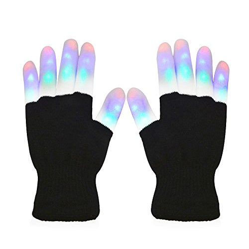 Vicloon LED Handschuhe, 3 Farben ＆ 6 Modi Leuchtende Handschuh, Flashing LED Handschuhe Kinder für Halloween Weihnacht Karneval Party Clubs Disco Festivals - Weiß & Schwarz von Vicloon