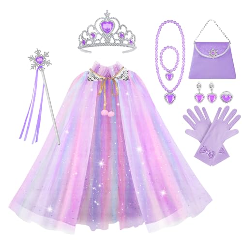 Vicloon 11 PCS Mädchen Prinzessin Kleid, prinzessin kleid mädchen, Mädchen kostüm mädchen mit Krone & Zauberstab, mädchen kostümWeihnachten Halloween Verkleidung Fasching Cosplay（Lila） von Vicloon
