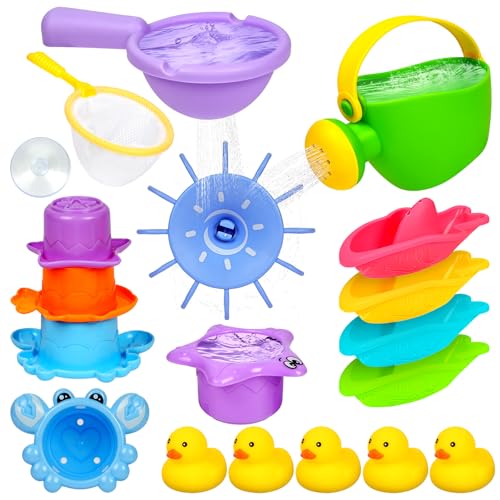 Vicloon 16 Stück Badespielzeug Baby ab 1 2 3 4 Jahre, Badewannenspielzeug Wasserspielzeug Kinder mit Boote Badelöffeln Badeente, Ozean Sandspielzeug, Schwimmbad Pool Spielzeug, Outdoor Lernspiel von Vicloon