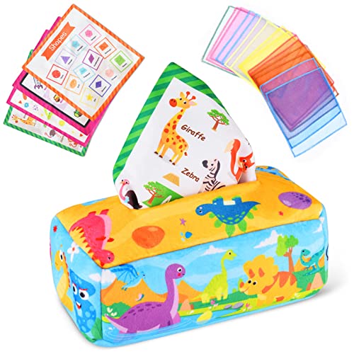 Vicloon Baby Tissue Box Spielzeug - Montessori Sensorik Spielzeug Mit 4 Crinkle-Papier und 15 Bunte Seidenschals - Für Babys Ab 6 Monate - Dinosaurier Stil Vicloon Baby Tissue Box Spielzeug - Montessori Sensorik Spielzeug Mit 4 Crinkle-Papier und 15 Bunte Seidenschals - Für Babys Ab 6 Monate - Dinosaurier Stil von Vicloon