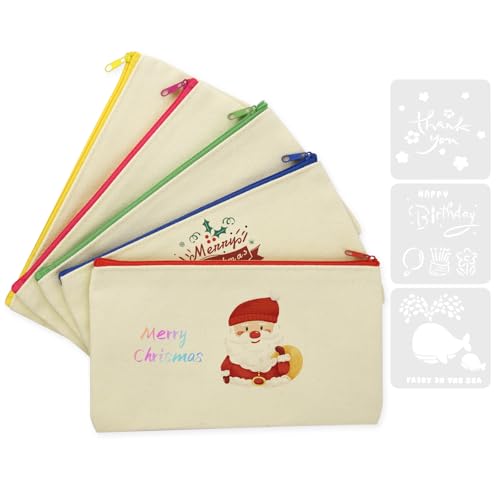 Vicloon DIY Blanko Stoffbeutel, 5 Stück Stoffbeutel zum Bemalen, Taschen Zum Bemalen Kinder, Federmäppchen zum Bemalen, 20 x 12cm, Segeltuch Kosmetiktasche, für Schreibwaren, Kleinigkeiten von Vicloon