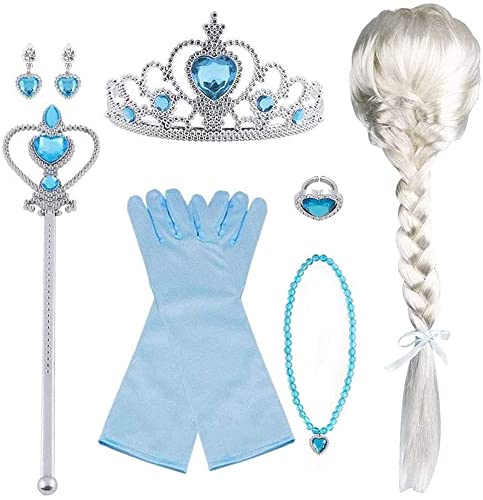 Vicloon ELSA Eisprinzessin Set of 9,ELSA Handschuhe,Upgrade Prinzessin Tiara Braid,Zauberstab Mädchen and Prinzessin Krone Ohrringe Ringe von Vicloon