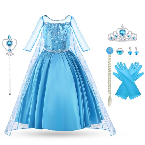 Vicloon ELSA Prinzessin Kostüm Kinder Deluxe Fancy Blaues Kleid,Accessoires für Mädchen, Weihnachten Verkleidung Karneval Party Halloween Fest-Blau von Vicloon