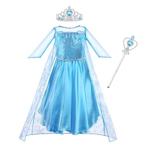 Vicloon ELSA kostüm mädchen, 3pcs ELSA Kleid Kinder Set mit Krone Diadem Zauberstab,Halloween Weihnachten Geburtstag Party Kostüm,kostüm mädchen-Blue von Vicloon