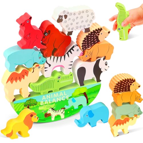 Vicloon Tier Stapelspielzeug aus Holz, Montessori Holzspielzeug ab 2 3 4 5 Jahren, Balancieren Stapelspielzeug Motorikspielzeug Lernspiele, Geschenk für Mädchen Junge von Vicloon