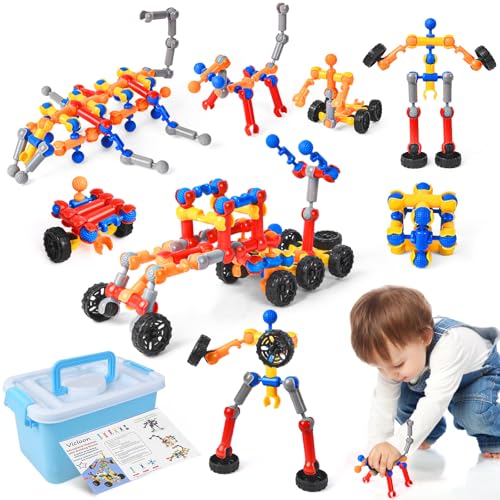 Vicloon Konstruktionsspielzeug, 135-teiliges Baustein-Set mit Aufbewahrungsbox, Kinder Bauen Mint-Spielzeug, Pädagogisches Bauspielzeug Set, Geburtstagsgeschenke für Jungen und Mädchen von 3 Jahr von Vicloon