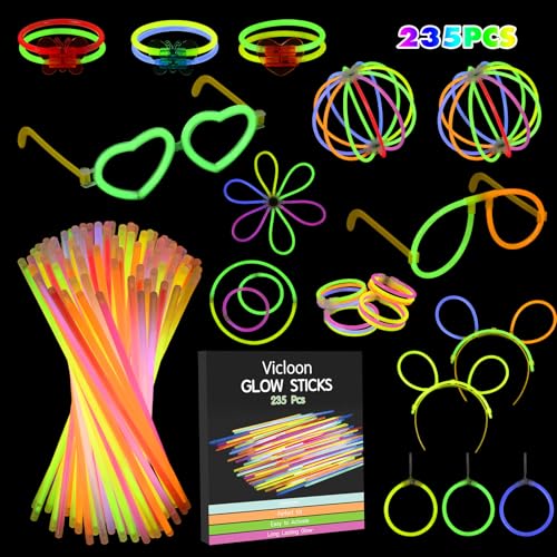 Vicloon Knicklichter,235 Stück knicklichter Party Set,knicklichter mit verbinder,Brillen, Ohrringe, viel Zubehör,Glow Sticks Party Pack für Hochzeiten Geburtstage Festivals Party… von Vicloon