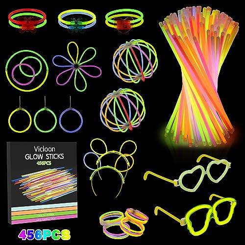 Vicloon Knicklichter,456 Stück knicklichter party set,knicklichter mit verbinder,Brillen, Ohrringe, viel Zubehör,glow sticks party pack für Hochzeiten Geburtstage Festivals Party von Vicloon
