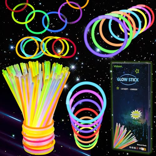 Vicloon Knicklichter Party Set,100 Stück Leuchtstäbe mit Verbinder,Neon Knicklichter Ketten Sets,glow sticks party set für Deko Hochzeiten,Birthdays,Halloween,Christmas von Vicloon