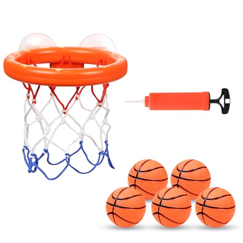 Vicloon Mini Basketballkorb,Kinder Mini Basketballkorb Set mit 5 Hüpfbälle,2 Saugnapf und Luftpumpe,Wasserspielzeug Kinder Spielzeug für Wohnzimmer,Bad,Schlafzimmer,Outdoor von Vicloon