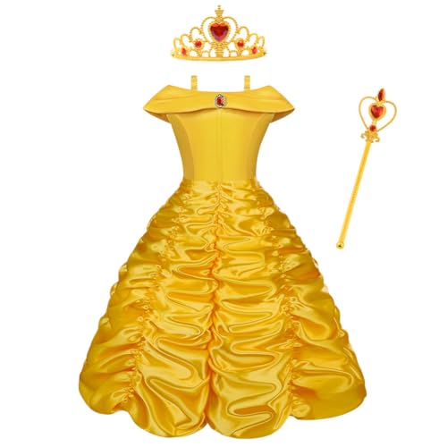 Vicloon ​Prinzessin Belle Kleid,Mädchen Belle Kostüm, Schöne und das Biest Kostüm Verkleiden, Kinderkleider Karneval Verkleidung Party Kleid Prinzessin Kostüm 3-9Jahre von Vicloon