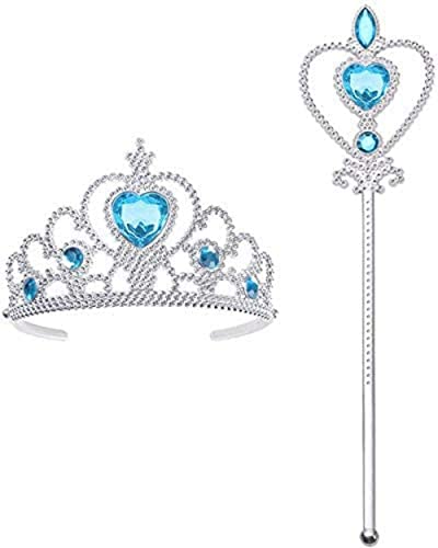 Vicloon Prinzessin Elsa die Schneekönigin Dress Up Accessoires - 2 Stück Geschenk-Set mit Strass Crown Zauberstab Blau von Vicloon