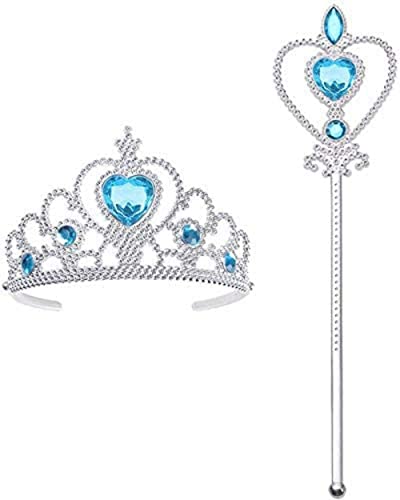 Vicloon Prinzessin ELSA die Schneekönigin Dress Up Accessoires - 2 Stück Geschenk-Set mit Strass Crown Zauberstab Blau von Vicloon