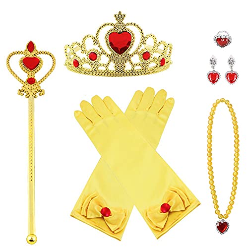 Vicloon Prinzessin Kostüme Eisprinzessin Set of 5, ELSA Handschuhe Zauberstab Tiara Krone Halskette Ohrringe (Gelbes) von Vicloon
