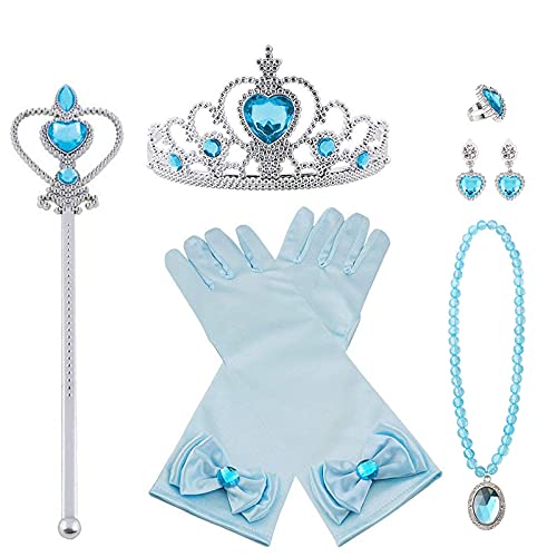 Vicloon Prinzessin Kostüme Zubehör Set of 7, Mädchen Dress up Zubehör mit ELSA Handschuhe, Pfirsichherz Krone, Zauberstab, Ring, Halskette, Ohrring für Geburtstage, Cosplay und Festivals - Blau Vicloon Prinzessin Kostüme Zubehör Set of 7, Mädchen Dress up Zubehör mit ELSA Handschuhe, Pfirsichherz Krone, Zauberstab, Ring, Halskette, Ohrring für Geburtstage, Cosplay und Festivals - Blau von Vicloon