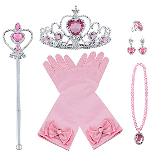 Vicloon Prinzessin Kostüme Zubehör Set of 7, Mädchen Dress up Zubehör mit ELSA Handschuhe, Pfirsichherz Krone, Zauberstab, Ring, Halskette, Ohrring für Geburtstage, Cosplay und Festivals - Gelb Vicloon Prinzessin Kostüme Zubehör Set of 7, Mädchen Dress up Zubehör mit ELSA Handschuhe, Pfirsichherz Krone, Zauberstab, Ring, Halskette, Ohrring für Geburtstage, Cosplay und Festivals - Gelb von Vicloon