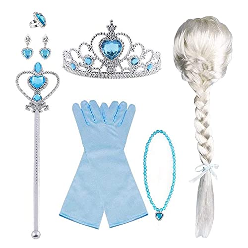 Vicloon Prinzessin Kostüme Zubehör Set of 8, Mädchen Dress up Zubehör mit ELSA Handschuhe, Pfirsichherz Krone, Zauberstab, Ring, Halskette, Ohrring und Clip Toupet für Geburtstage, Cosplay, Festivals von Vicloon