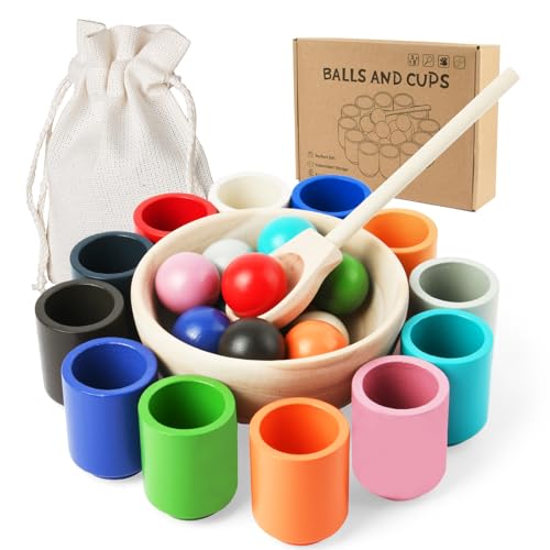 Vicloon Bälle in Tassen, Montessori Spielzeug ab 3 Jahr, 12 Kugeln 29 mm Regenbogen Holzkugeln in Tassen, Baby Sensorik Bälle Holzspiele zum Zählen und Sortieren Farben Lernen für Vorschule Vicloon Bälle in Tassen, Montessori Spielzeug ab 3 Jahr, 12 Kugeln 29 mm Regenbogen Holzkugeln in Tassen, Baby Sensorik Bälle Holzspiele zum Zählen und Sortieren Farben Lernen für Vorschule von Vicloon