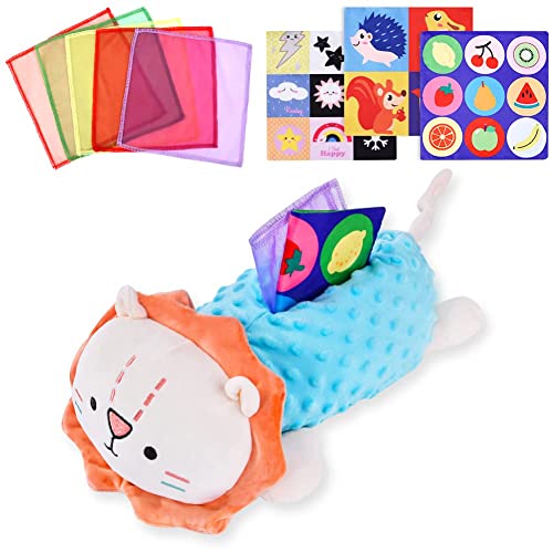 Vicloon Sensorik Spielzeug Baby Tissue Box Spielzeug,Babyspielzeug Montessori Spielzeug, Interaktive Baby Sensorische Box mit Farben, Texturen, Klängen-LöweStil von Vicloon