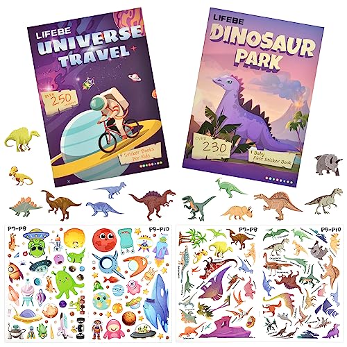 Vicloon Stickerbuch-Spielzeug, 2pcs buntes Stickerbuch, Lernspielzeug für Kleinkinder, Dinosaurierpark/Raumfahrt-Stickerbuch, für Kleinkinder, Jungen und Mädchen ab 3 Jahren von Vicloon