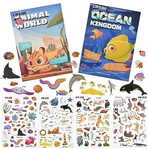 Vicloon Stickerbuch-Spielzeug, 2pcs buntes Stickerbuch, Lernspielzeug für Kleinkinder, Tiefseereich/Tierwelt-Stickerbuch, für Kleinkinder, Jungen und Mädchen ab 3 Jahren von Vicloon