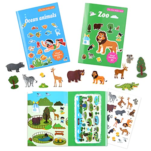 Vicloon Wiederverwendbare Sticker, 70 PCS Aufkleber für Kinder Tiere und Meer Verschiedene Blätter Farbig Aufkleber, Kleinkinder Sticker für Mitgebsel Kindergeburtstag Gastgeschenke(2 Bogen) von Vicloon