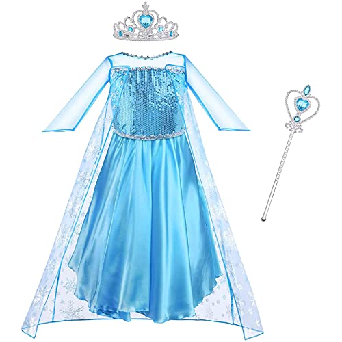 Vicloon ELSA Kleid, ELSA kostüm mädchen mit Diademe & Zauberstab, mädchen kostümWeihnachten Halloween Verkleidung Fasching Karneval Cosplay Geburtstag Partykleid von Vicloon