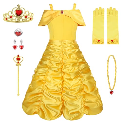 Vicloon ELSA Kleid, ELSA kostüm mädchen mit Diademe & Zauberstab, mädchen kostümWeihnachten Halloween Verkleidung Fasching Karneval Cosplay Geburtstag Partykleid von Vicloon