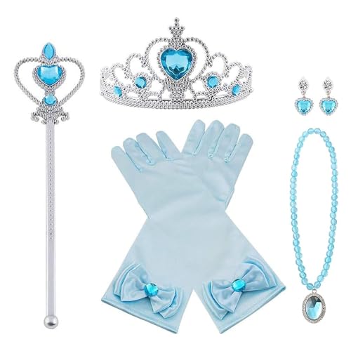 Vicloon Prinzessin Kostüme Set,7 Stück Princess Dress Up Zubehör, aus Diadem, Handschuhe, Zauberstab, Halskette,Ohrringe,ELSA zubehör 3-9 Jahre von Vicloon