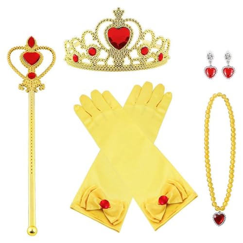 Vicloon Prinzessin Kostüme Zubehör, 7-teiliges Set Mädchen Dress up Zubehör mit 1 x Paar Elsa Handschuhe, 1 x Elsa Krone, 1 x Zauberstab, 1 x Halskette, 2 x Ohrring - Gelb von Vicloon