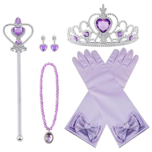 Vicloon Prinzessin Kostüme Zubehör, 7-teiliges Set Mädchen Dress up Zubehör mit 1 x Paar Elsa Handschuhe, 1 x Elsa Krone, 1 x Zauberstab, 1 x Halskette, 2 x Ohrring - Lila von Vicloon