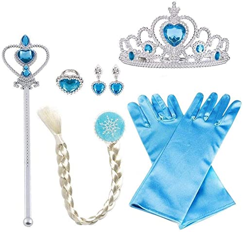 Vicloon ELSA Set, Eisprinzessin Set，ELSA Handschuhe, Pfirsichherz Krone, Zauberstab, Ring, Ohrring, Clip-On Toupet, Set von 8 von Vicloon