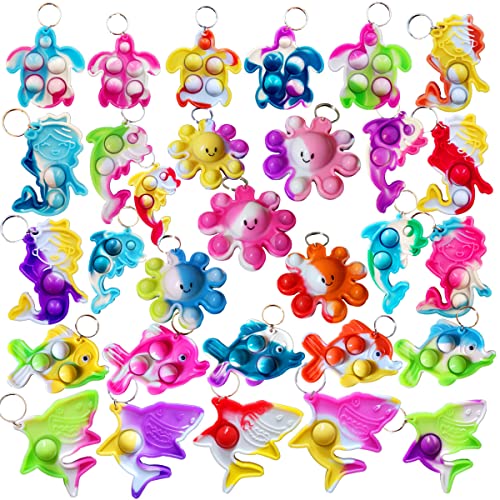 30 Stück Bulk Ozean Schlüsselanhänger Mini Pop Fidget für Studenten Geschenk und Oktopus Party Gefälligkeiten, Student Blase Preis für Jungen und kleines Mädchen, Kinder von Victgame