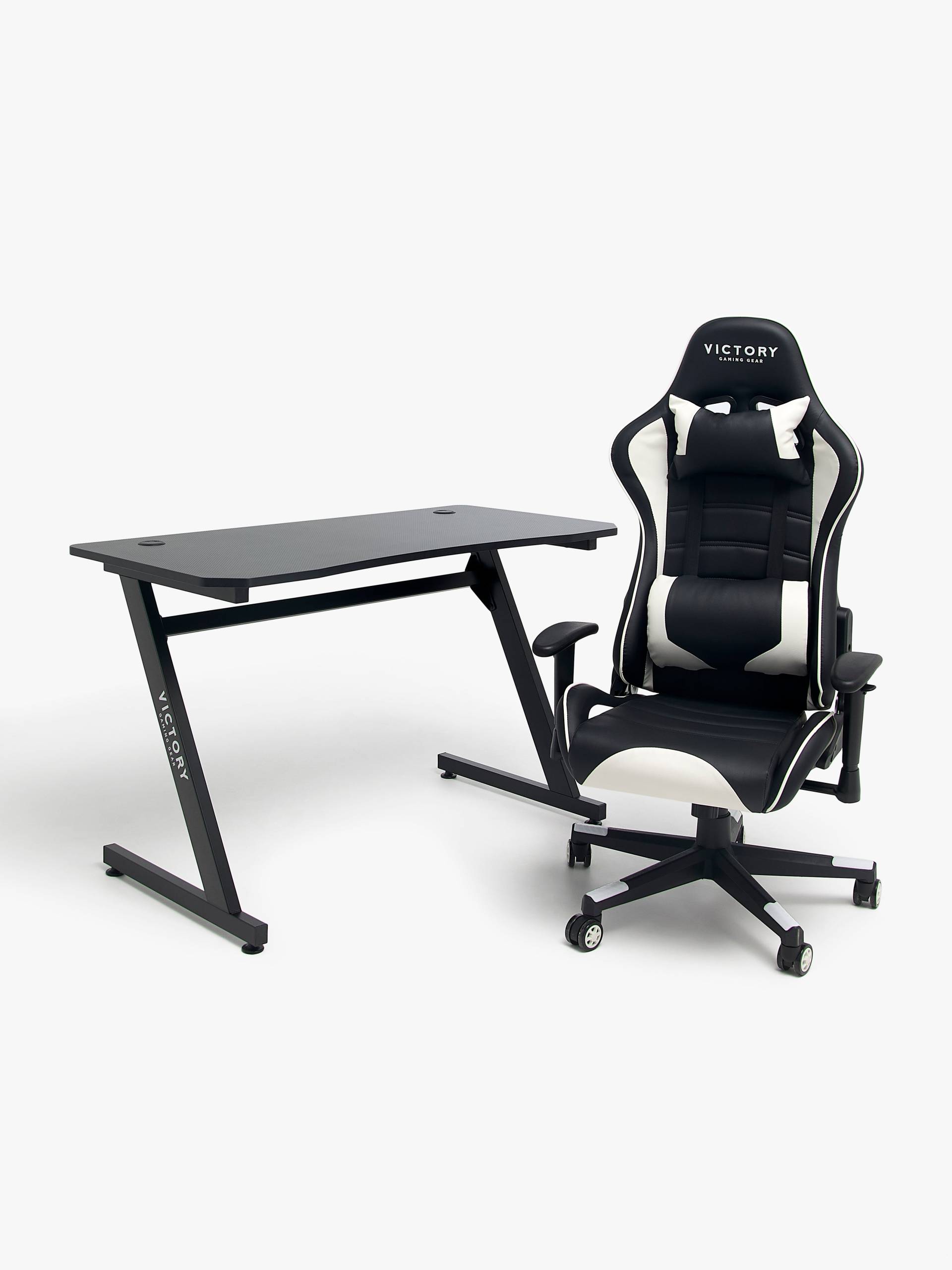 Victory Future Gaming-Stuhl inkl. Tisch, Schwarz/Weiß von Victory
