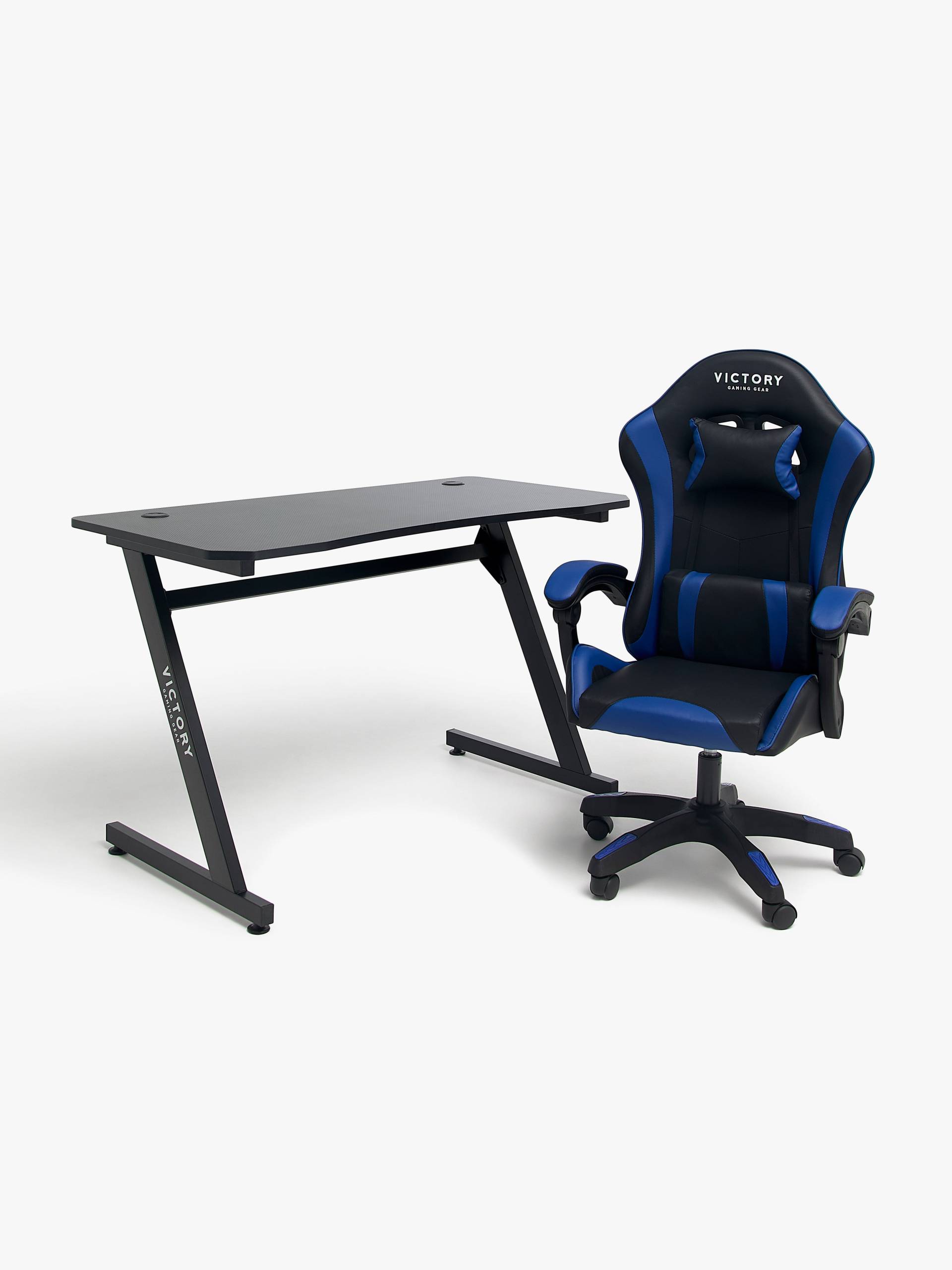 Victory Mission Gaming-Stuhl inkl. Tisch, Schwarz/Blau von Victory