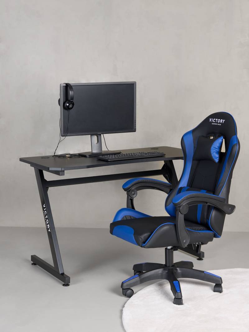 Victory Mission Gaming-Stuhl inkl. Tisch, Schwarz/Blau von Victory
