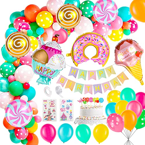 Dekoration für Geburtstag Mädchen Regenbogen, Victse Luftballons, Geburtstag, Party mit Banner, Happy Birthday, Ballon Eiscreme, Donut, Ballon Wolken, Regenbogen, Sterne, Mond für Kinder (A) von Victse