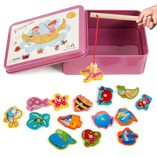 Victse Holzspielzeug Angelspiel, Spiele Montessori Kinder 2 Jahre magnetisches Angelspiel, Kinder aus Holz, Lernspielzeug, Kinderspiele für Entwicklung (Rosa) von Victse