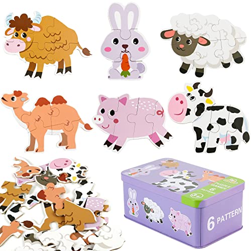 Spielzeug Puzzle aus Holz für Kinder, Victse Spielzeug Montessori für 1 2 3 4 Jahre, 6 in 1 Puzzles Tiere, perfektes Lernspielzeug für Jungen Mädchen ab 2 Jahren + (Tiere) von Victse