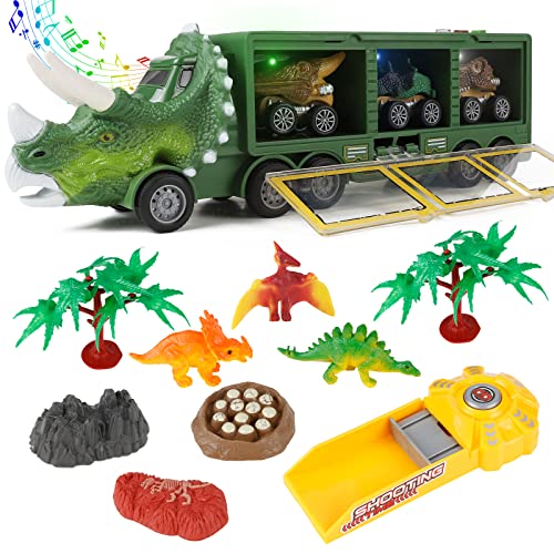 Victse Dinosaurier Spielzeug ab 3 4 5 Jahre, Dinosaurier Transporter LKW, Dinosaurier Spiel mit Licht und Sound, Dinosaurier-Autos, Dinosaurier-Spielfiguren für Jungen und Mädchen (Grün) von Victse