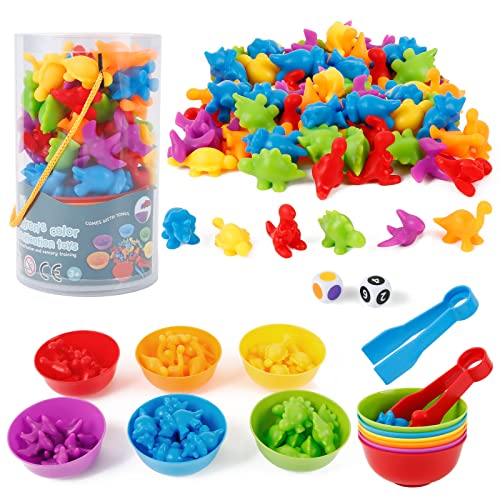 Victse Montessori Spiele 2 3 4 5 Jahre, Spielzeug zum Zählen und Sortieren, Feinmotorik-Spiel, Lernspielzeug für Kinder, Farbklassifizierung (Dinosaurier) von Victse