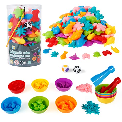 Victse Montessori Spielzeug 3 Jahre, Montessori Lernspielzeug, Farbkombinationsspiel, Spielzeug, mathematische Fähigkeiten und Sortierung, Lernspielzeug (Meerestiere) von Victse