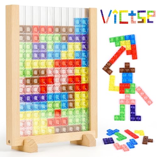 Victse Tetris Spiel Puzzle Set Kinder, Montessori Spielzeug ab 3 4 5 6 Jahre, Intelligenz Bunte Bausteine Kinderspielzeug für 3-6 Jahre, Motorikspielzeug Holzspielzeug Geschenk für Mädchen Junge von Victse