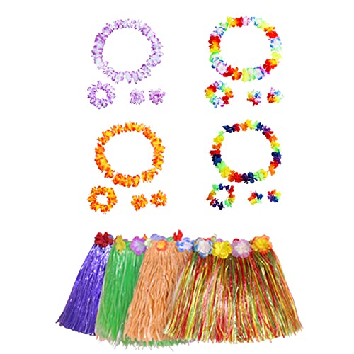 20STK Hawaii Rock Hula Party Bastrock Set mit 4 Elastisches Blumen Rock Hawaii Kostüm,4 Blumenkette,4 Stirnbändern und 8 Armbändern,Hawaii Party Kostüm Set für Sommer-Strandparty-Dekorationen (20Pcs) von Vidillo