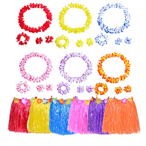 30STK Hawaii Rock Hula Party Bastrock Set mit 6 Elastisches Blumen Rock Hawaii Kostüm,6 Blumenkette,6 Stirnbändern und 12 Armbändern,Hawaii Party Kostüm Set für Sommer-Strandparty-Dekorationen (30Pcs) 30STK Hawaii Rock Hula Party Bastrock Set mit 6 Elastisches Blumen Rock Hawaii Kostüm,6 Blumenkette,6 Stirnbändern und 12 Armbändern,Hawaii Party Kostüm Set für Sommer-Strandparty-Dekorationen (30Pcs) von Vidillo