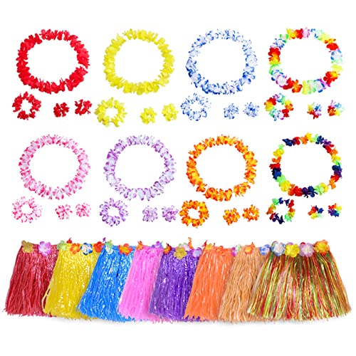 40STK Hawaii Rock Hula Party Bastrock Set mit 8 Elastisches Blumen Rock Hawaii Kostüm,8 Blumenkette,8 Stirnbändern und 16 Armbändern,Hawaii Party Kostüm Set für Sommer-Strandparty-Dekorationen (40Pcs) 40STK Hawaii Rock Hula Party Bastrock Set mit 8 Elastisches Blumen Rock Hawaii Kostüm,8 Blumenkette,8 Stirnbändern und 16 Armbändern,Hawaii Party Kostüm Set für Sommer-Strandparty-Dekorationen (40Pcs) von Vidillo