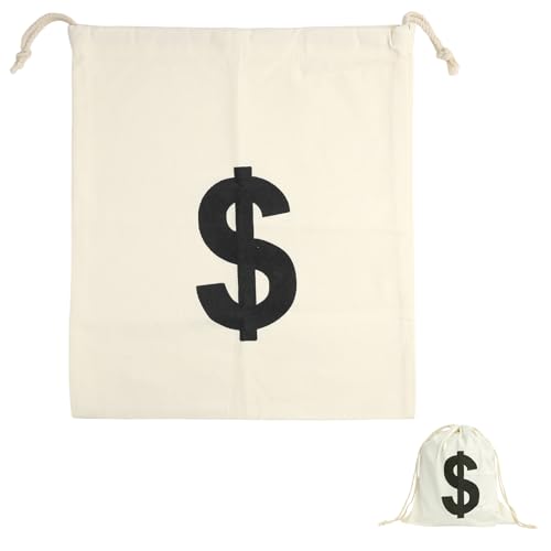 35 x 40cm Geldsack mit Dollarzeichen, Kordelzug, Wiederverwendbarer Canvas Stoffbeutel, Ideal für Karneval, Halloween, Aufbewahrung und Kostümzubehör 35 x 40cm Geldsack mit Dollarzeichen, Kordelzug, Wiederverwendbarer Canvas Stoffbeutel, Ideal für Karneval, Halloween, Aufbewahrung und Kostümzubehör von Vidsmow