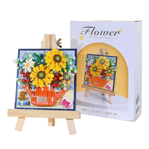 Blumen Bausteine Set, Klemmbausteine Pflanzen, Künstliche Blumen Bausatz 733pcs DIY Bauspielzeugsets, Bouquet Baustein, Sonnenblume Botanical Collection für Hausdeko von Viechoes