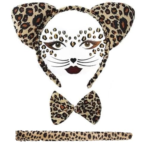 Viechoes Leopard Kostüm Set,leoparden ohren haarreif,Fliege mit Leopardenmuster,Leopardenschwanz,Leopard Gesicht Kunst Aufkleber,für Kostüm Party Dekoration Zubehör Viechoes Leopard Kostüm Set,leoparden ohren haarreif,Fliege mit Leopardenmuster,Leopardenschwanz,Leopard Gesicht Kunst Aufkleber,für Kostüm Party Dekoration Zubehör von Viechoes